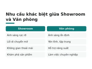 Nhu cầu khác biệt giữa Showroom và Văn phòng