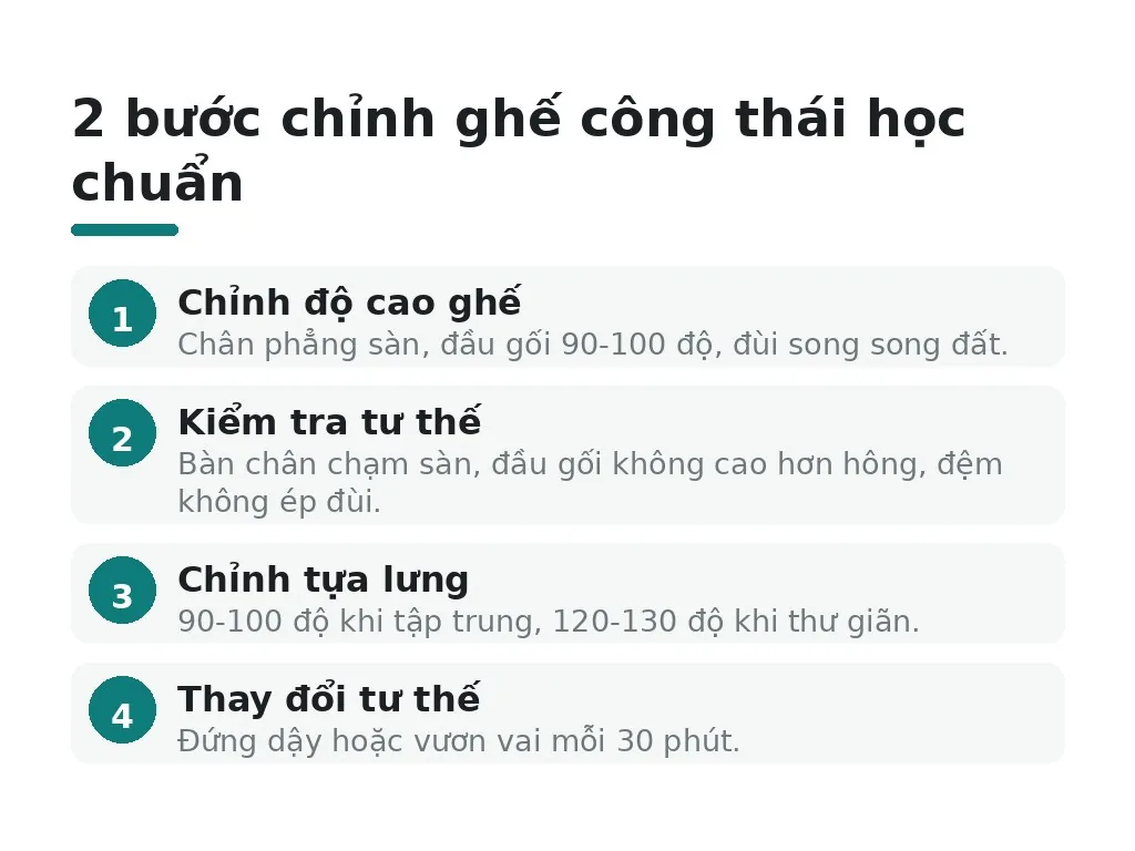 Cách chỉnh ghế công thái học đúng chuẩn
