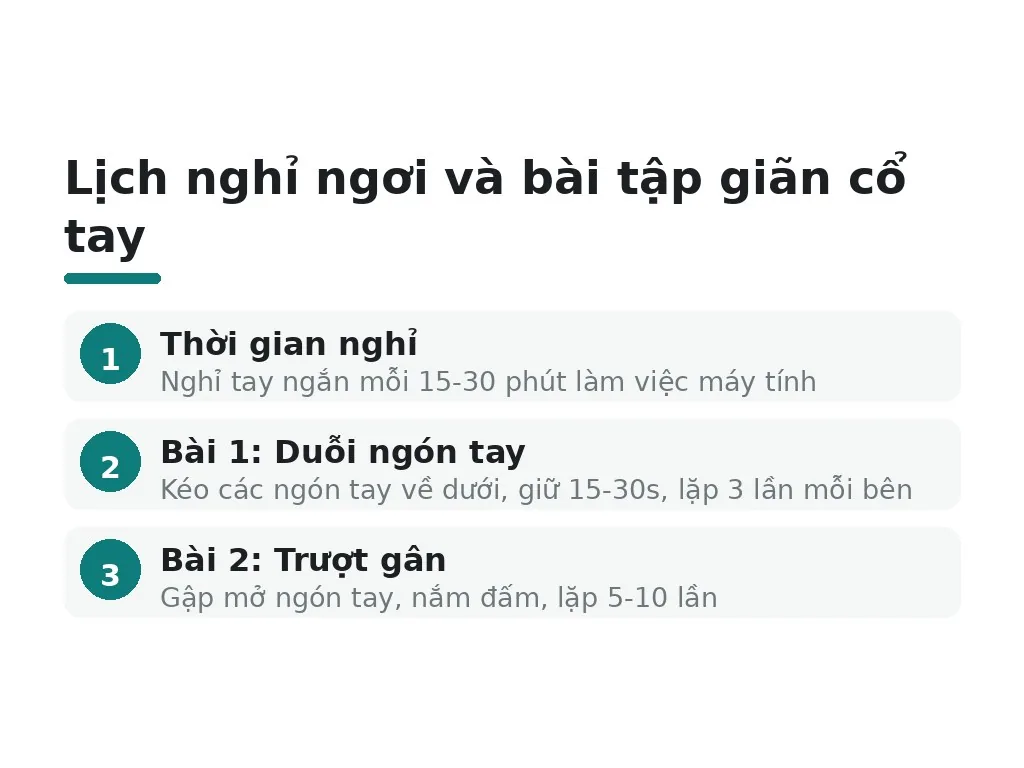 Thói quen nghỉ ngơi và bài tập giãn cổ tay hằng ngày